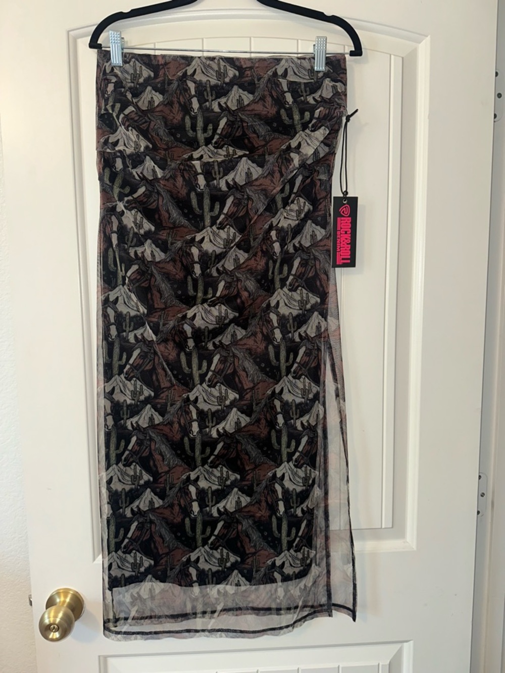 ROCK & ROLL DENIM - WEST DESPERADO MOUNTAIN PRINT MESH SKIRT